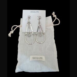 Sequin Brand Madison Silver Tone 3.75" Long Chandelier Stud Earrings New